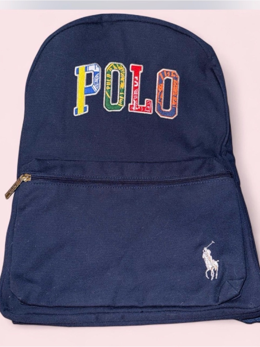 Polo by Ralph Lauren Navy Canvas Backpack with Multicolor POLO Lettering